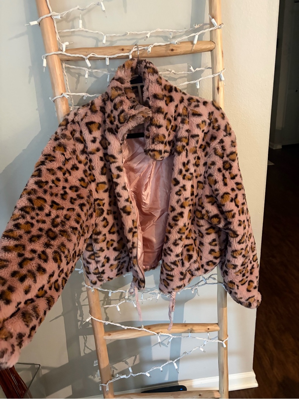 Leopard-Print Pink Faux-Fur Bomber Jacket